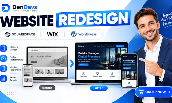 redesign squarespace, wix and websites to your teste
