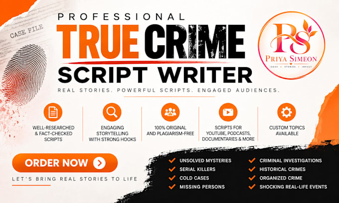 do true crime script, stories research and documentary