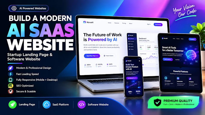 build a modern ai saas website, startup landing page, and software website