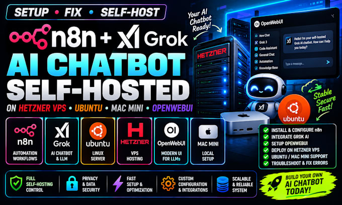 setup fix selfhost n8n grok ai chatbot on hetzner vps ubuntu mac mini openwebui