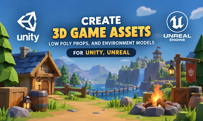 create 3d game assets, low poly props, and environment models for unity, unreal