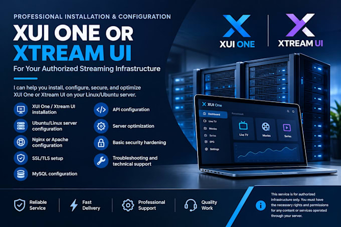 professionally install and configure xui one or xtream UI for authorized stream