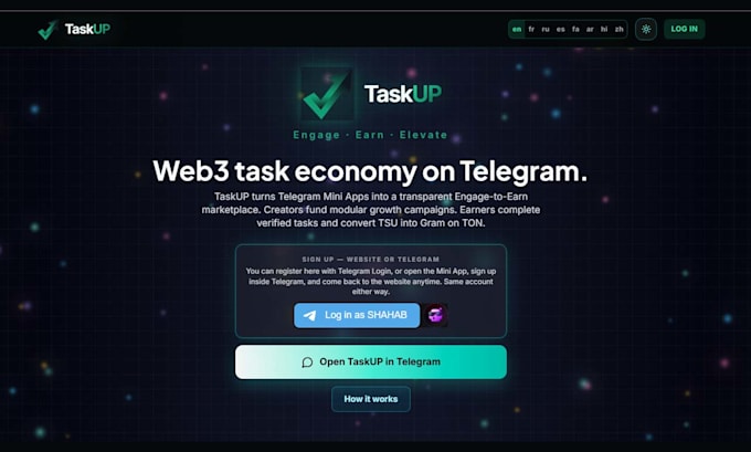 build a telegram mini app for taskup or rondora