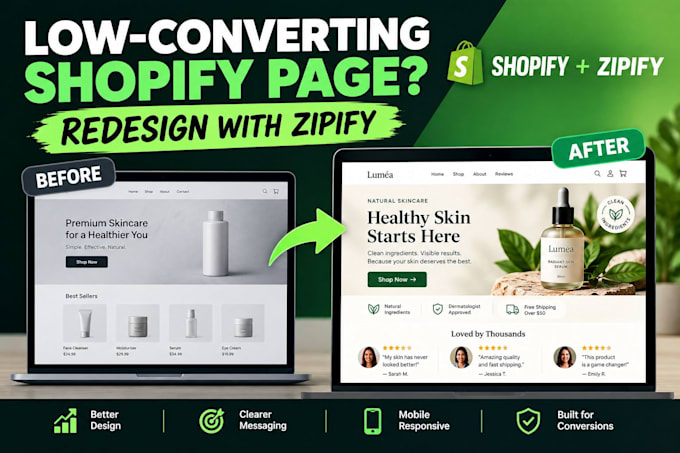 redesign low converting shopify landing pages with zipify