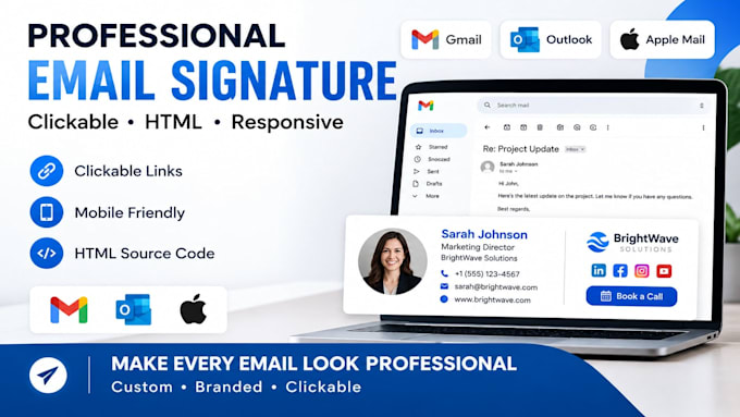 design a clickable HTML email signature for gmail outlook and apple mail