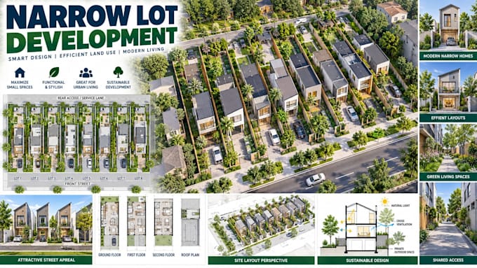 design narrow lot development planning layouts residential site concepts