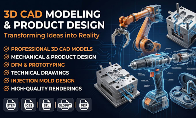 3d cad design 3d industrial product design 3d printing model technical drawing