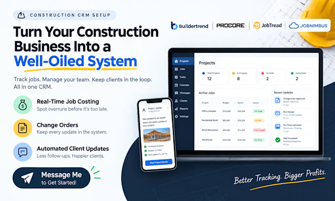 setup buildertrend, procore, jobtread and jobnimbus construction CRM setup