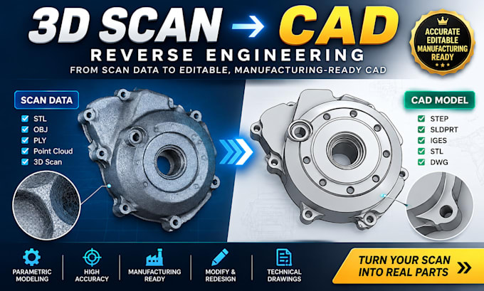 reverse engineer 3d scans into editable cad step files for manufacturing