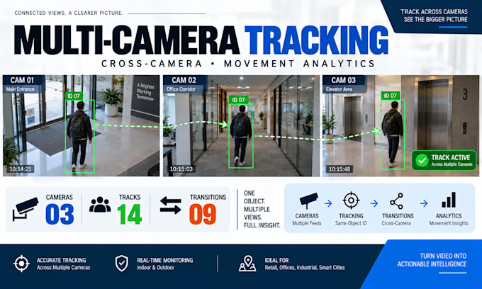 develop multi camera object tracking, cross camera movement analysis system