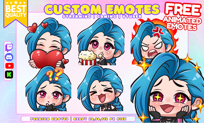 draw twitch emotes, chibi emotes, animated emotes, vtuber, vtuber for stream