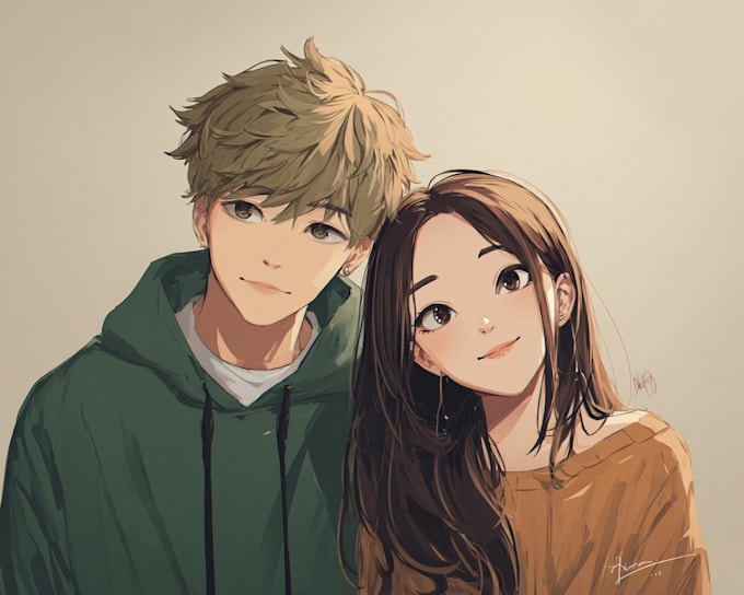 draw romantic couple anime art for you