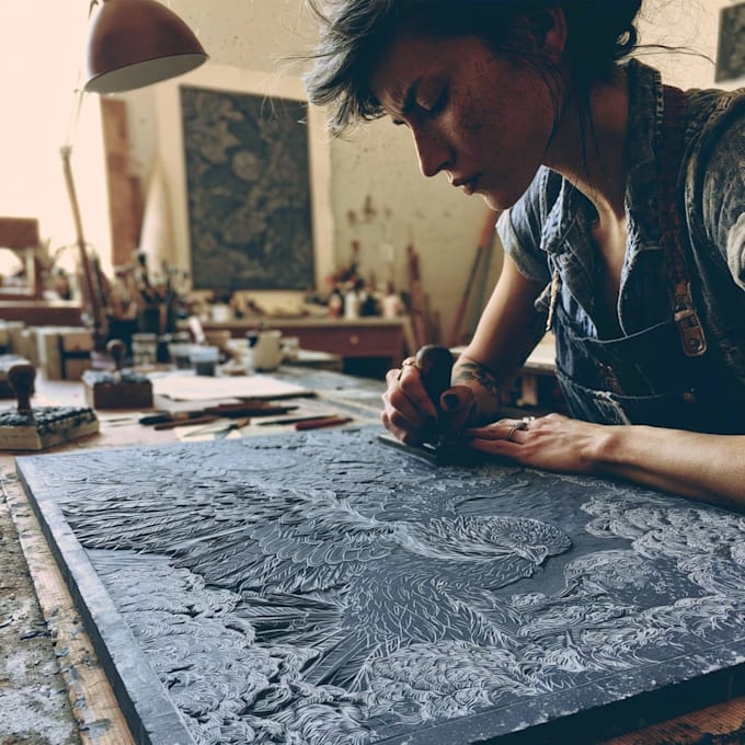 engraving linocut style digital drawing art