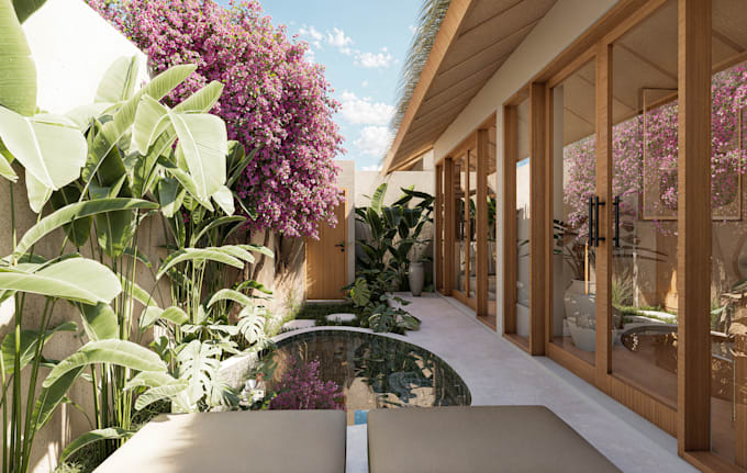 tropical villa architectural design and 3d rendering