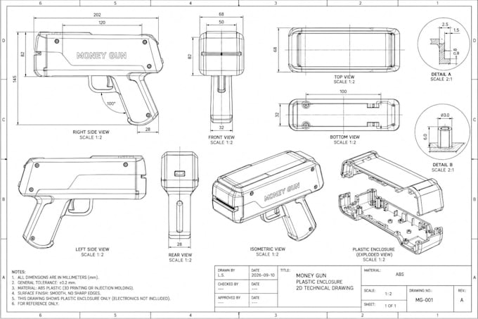create 2d manufacturing drawings, technical cad drafts and patent drawing