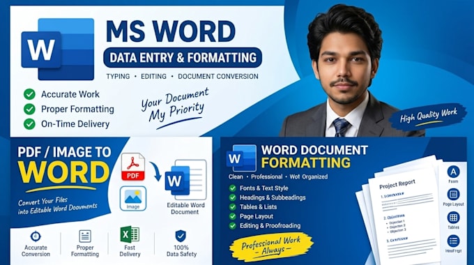 do ms word data entry, formatting, and professional editing