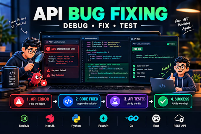 fix nodejs nestjs python backend bugs and API issues