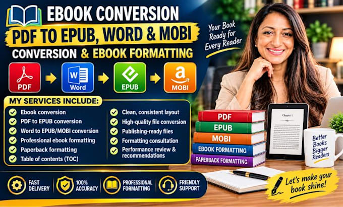 do ebook conversion, pdf to epub, word and mobi conversion, ebook formatting