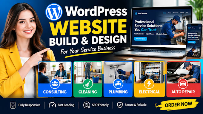 build wordpress website consulting, cleaning, plumbing, electrical, auto repair