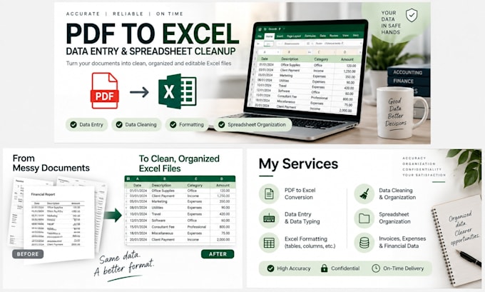 convert PDF to excel and clean or organize your spreadsheet