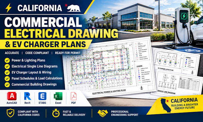 create california commerical electrical drawing and ev charger plans
