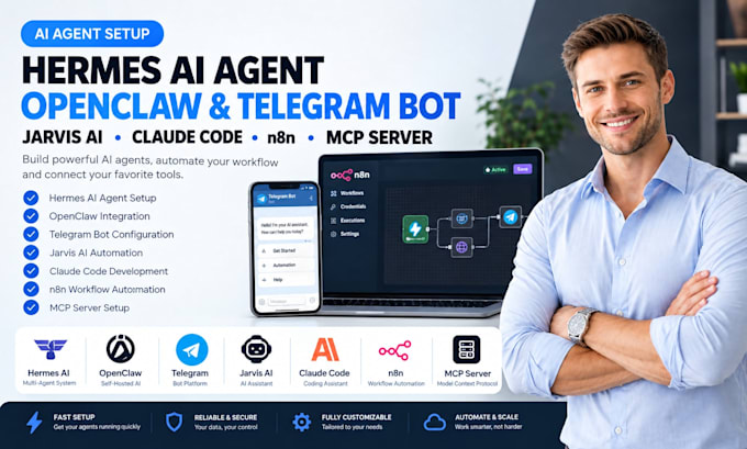 setup hermes ai agent openclaw telegram bot jarvis ai claude code n8n mcp server