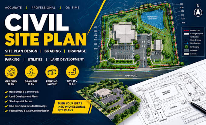 civil site plan, site plan design, civil drafting