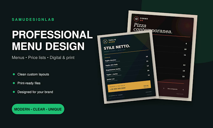 design a professional restaurant menu or price list