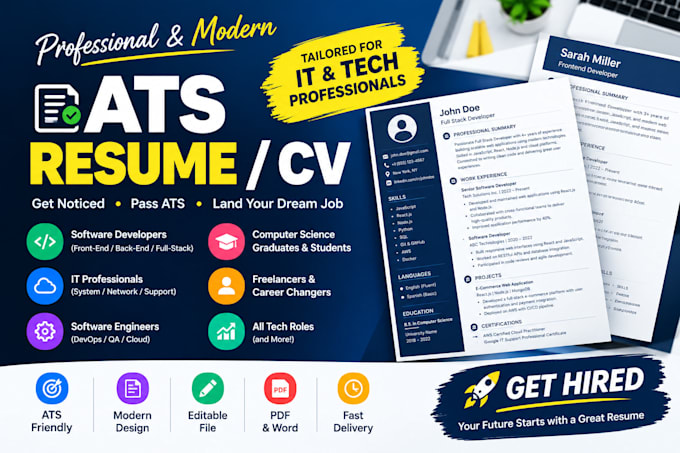 create an ats friendly resume CV for IT and tech jobs