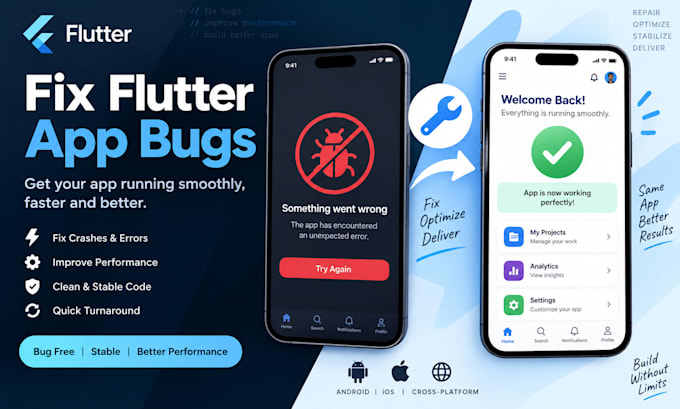 fix flutter app bugs errors and crashes on android and ios