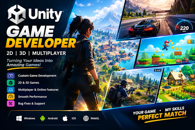 develop a professional 2d or 3d unity game for PC and mobile