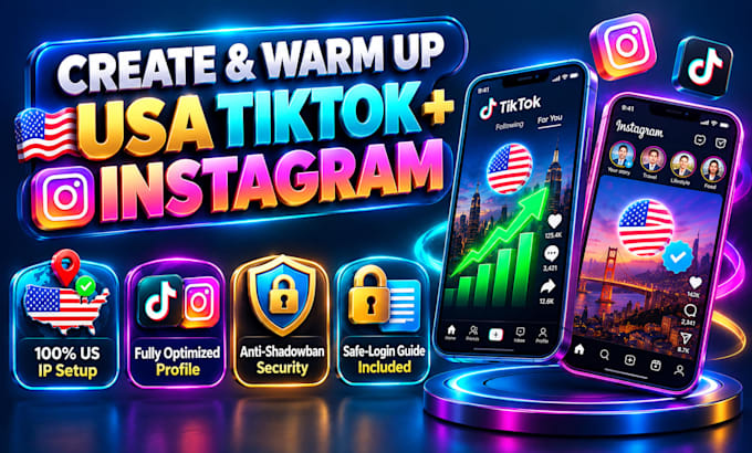 create usa tiktok account, usa instagram account, with profile optimization