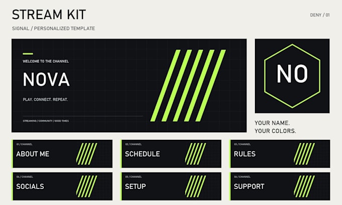 personalize a clean twitch banner and stream graphics kit