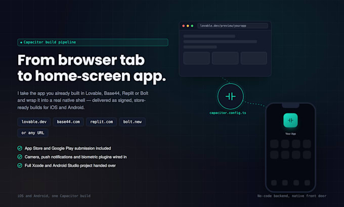 convert any website to app lovable app base44 replit to ios android on capacitor