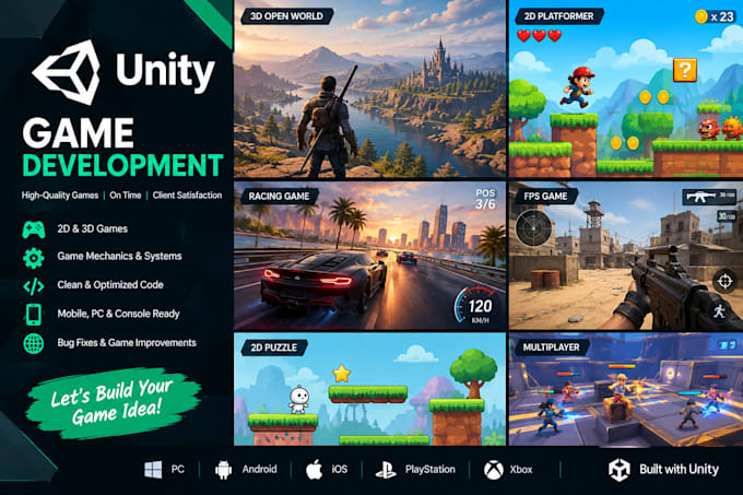 create unity 2d, 3d mobile game development as unity game developer