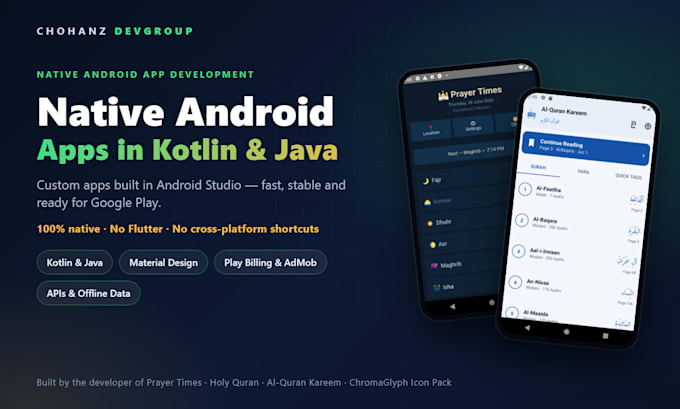 do native android app development in kotlin and java as android app developer