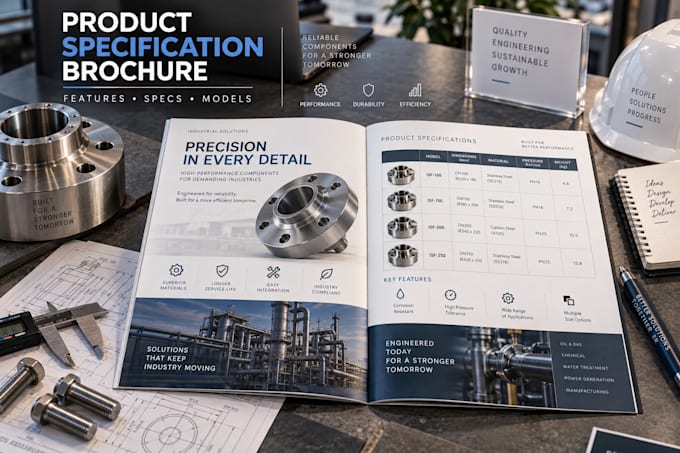 design a canva cosmetics product specification brochure for manufacturers