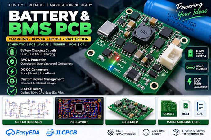 design battery charger bms and power management pcb, pcb design