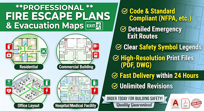 design professional fire escape plan and evacuation map for safety