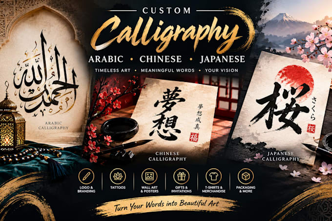 create chinese, japanese arabic calligraphy design