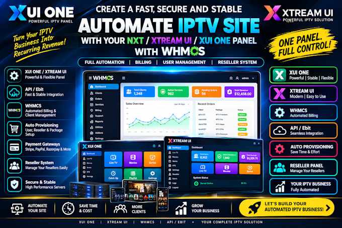 automate iptv site with your nxt, xtreamui, xui one panel with whmcs