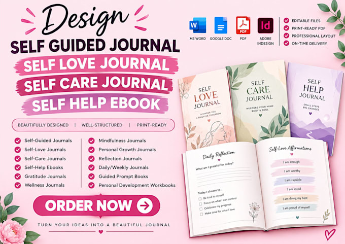 design self guided journal, self love journal,self care journal, self help ebook