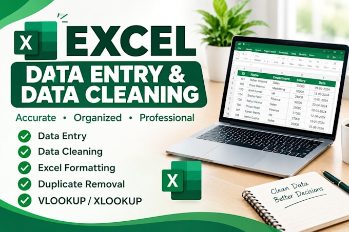 do data entry, formulas, formatting and data cleaning