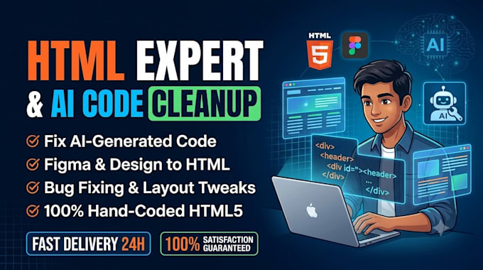 write clean HTML , convert your designs, or fix ai generated code bugs