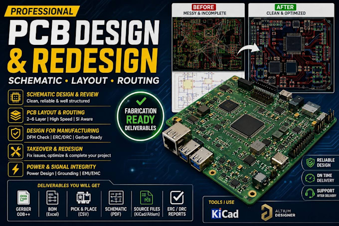 design, redesign, and review your pcb schematic and layout