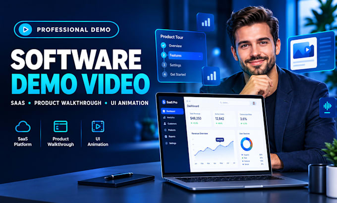 create saas software demo video, product walkthrough, app demo and UI animation