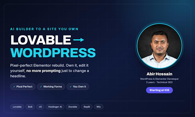 convert lovable to wordpress using elementor, pixel perfect responsive