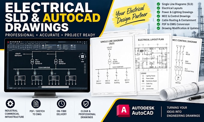 create electrical single line diagrams and autocad drawings