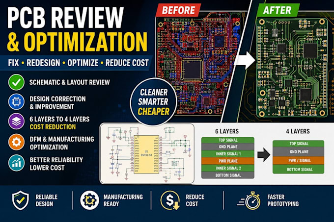 review, redesign and optimize your pcb schematic and layout
