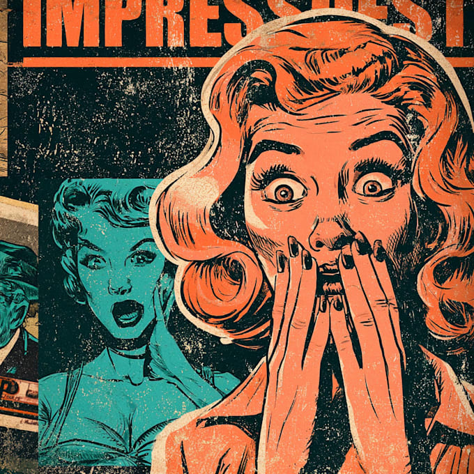 draw vintage illustration, distressed retro or comic art